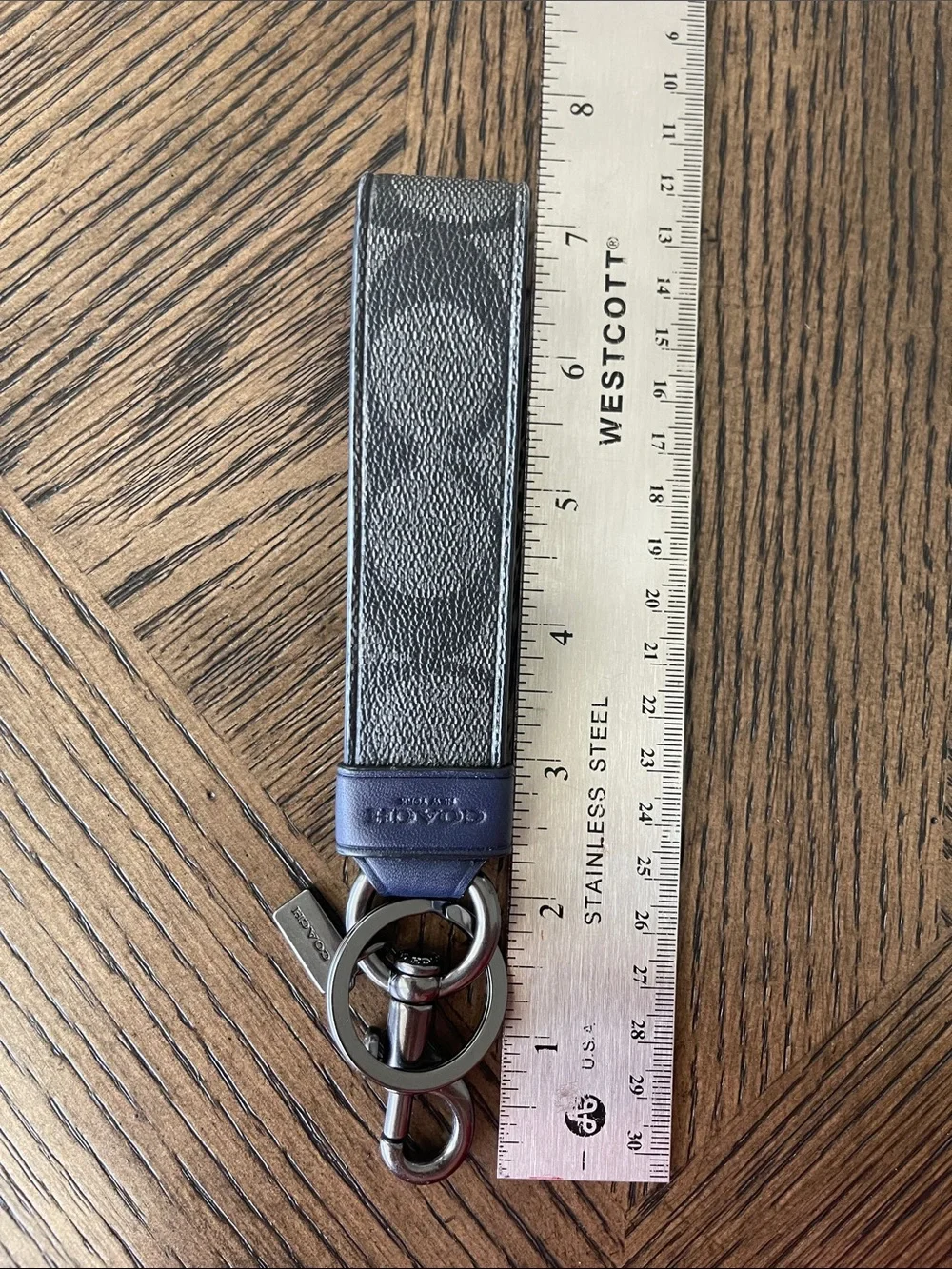 Coach Navy Signature Canvas Key Fob with Gunmetal Hardware